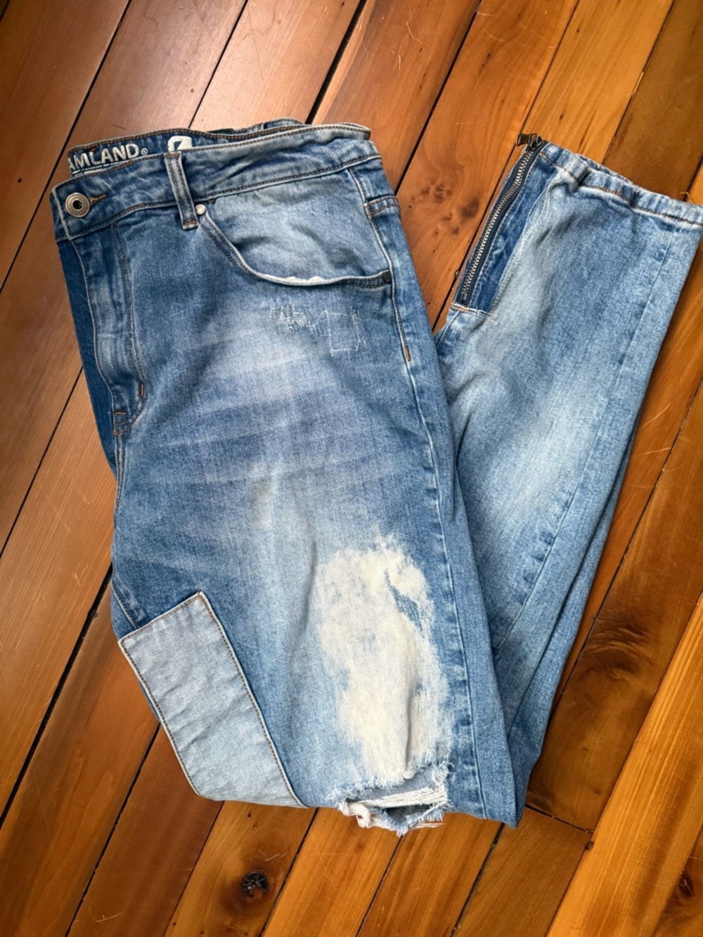 Dreamland Slim Straight Patchwork Light Blue Men's Jeans size 40x32